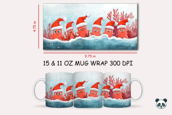 Christmas Coral Mug Wrap: Festive 3D Sublimation Design
