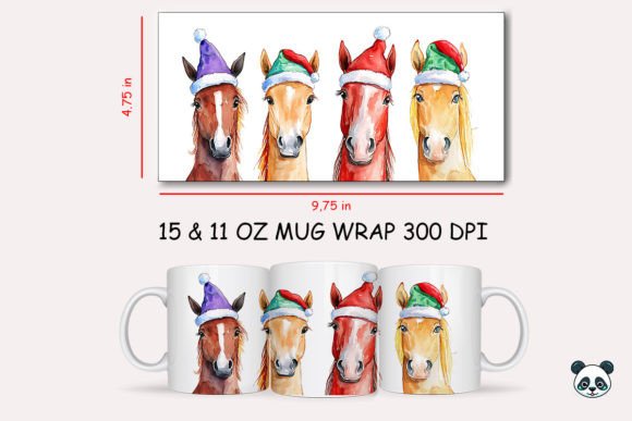 Christmas Horse Mug Wrap: Festive 3D Sublimation Design