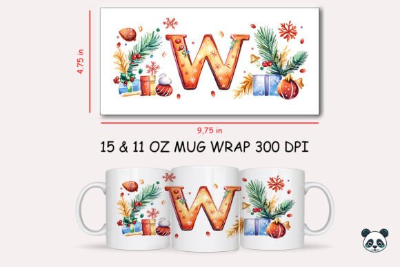 Christmas Letter W Mug Wrap: Sublimation Design Guide
