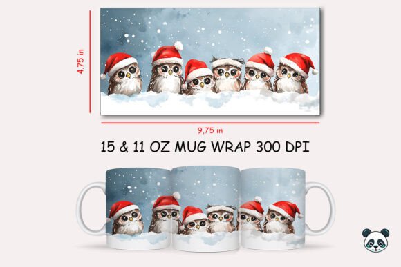 Christmas Owl Mug Wrap: Festive 3D Sublimation Design
