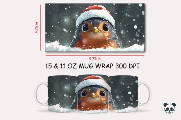 Christmas Robin Mug Wrap: Festive Sublimation Design