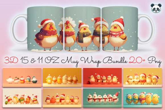 Cute Christmas Chickens 3D Mug Wrap Bundle