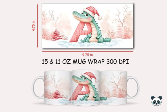 Evaluating the Christmas Baby Letter A with Alligator Mug Wrap for Sublimation Projects