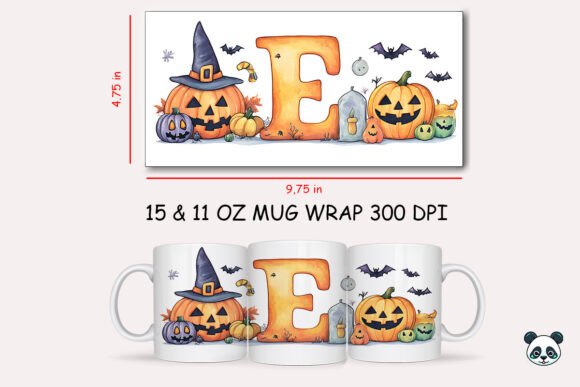 Halloween Letter E Mug Wrap: Spooky Sublimation Design