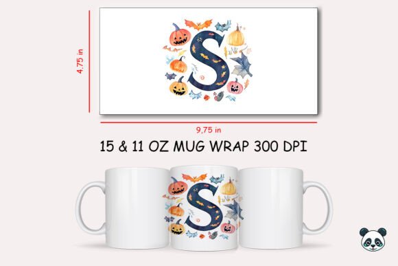 Halloween Letter S Mug Wrap Sublimation Design