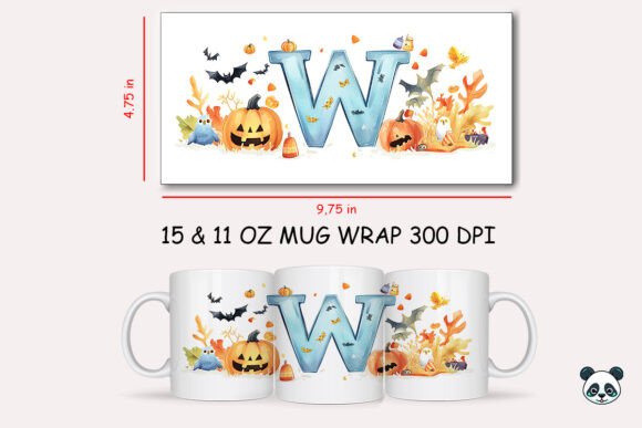 Halloween Letter W Mug Wrap: 3D Sublimation Design