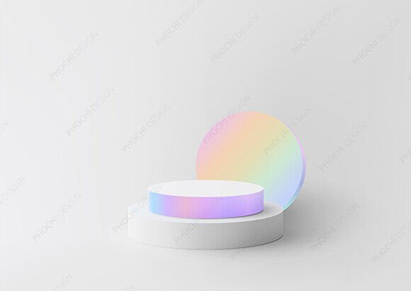 Minimal 3D Rainbow Podium: A White Base for Bold Displays