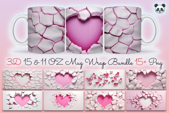 Pink Heart Crack 3D Valentine Mug Wrap Guide