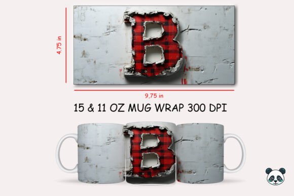 Red Plaid 3D Letter B Mug Wrap Design Guide
