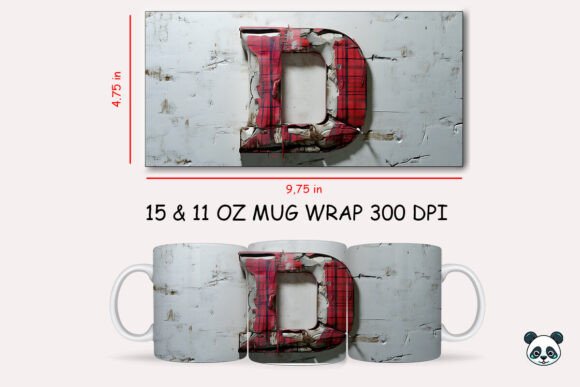 Red Plaid 3D Letter D Mug Wrap: Festive Sublimation Design